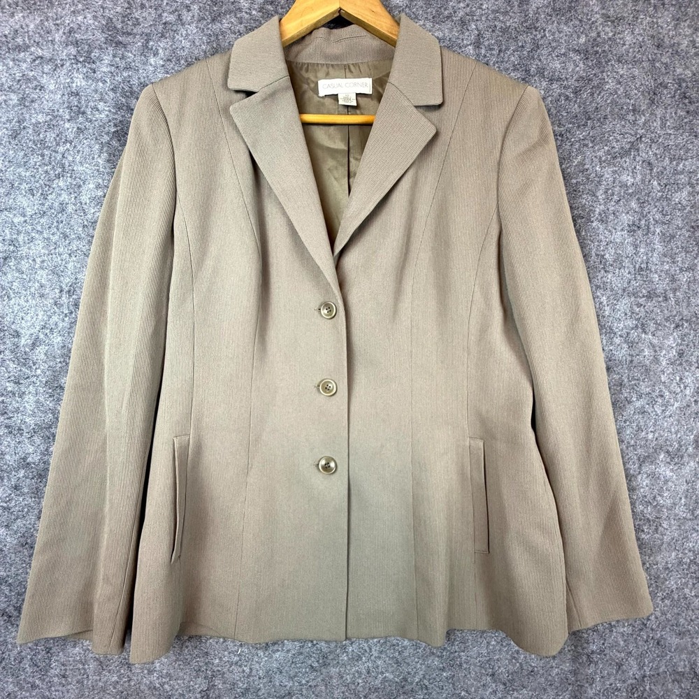Vintage Casual Corner Blazer Jacket Womens 10 Tan Corduroy Notch Lapel Career